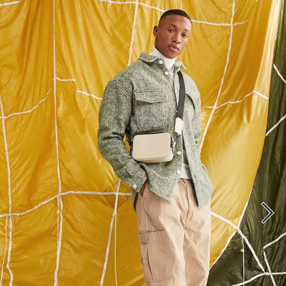 ASOS DESIGN 90s oversized wool mix shacket in mid green herringbone